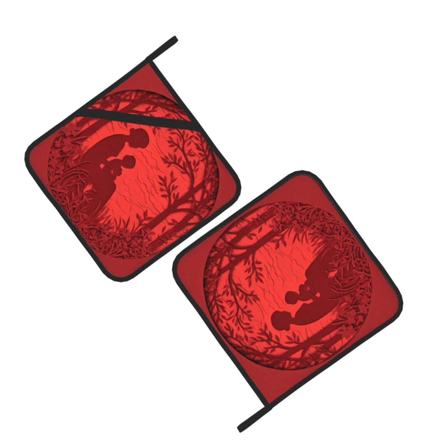 2 - Pack Square Heat - Resistant Pot Holders with Warm Silhouette Pattern - Three - Layer Protection, Multi - Scenario Hanging Pot Pads