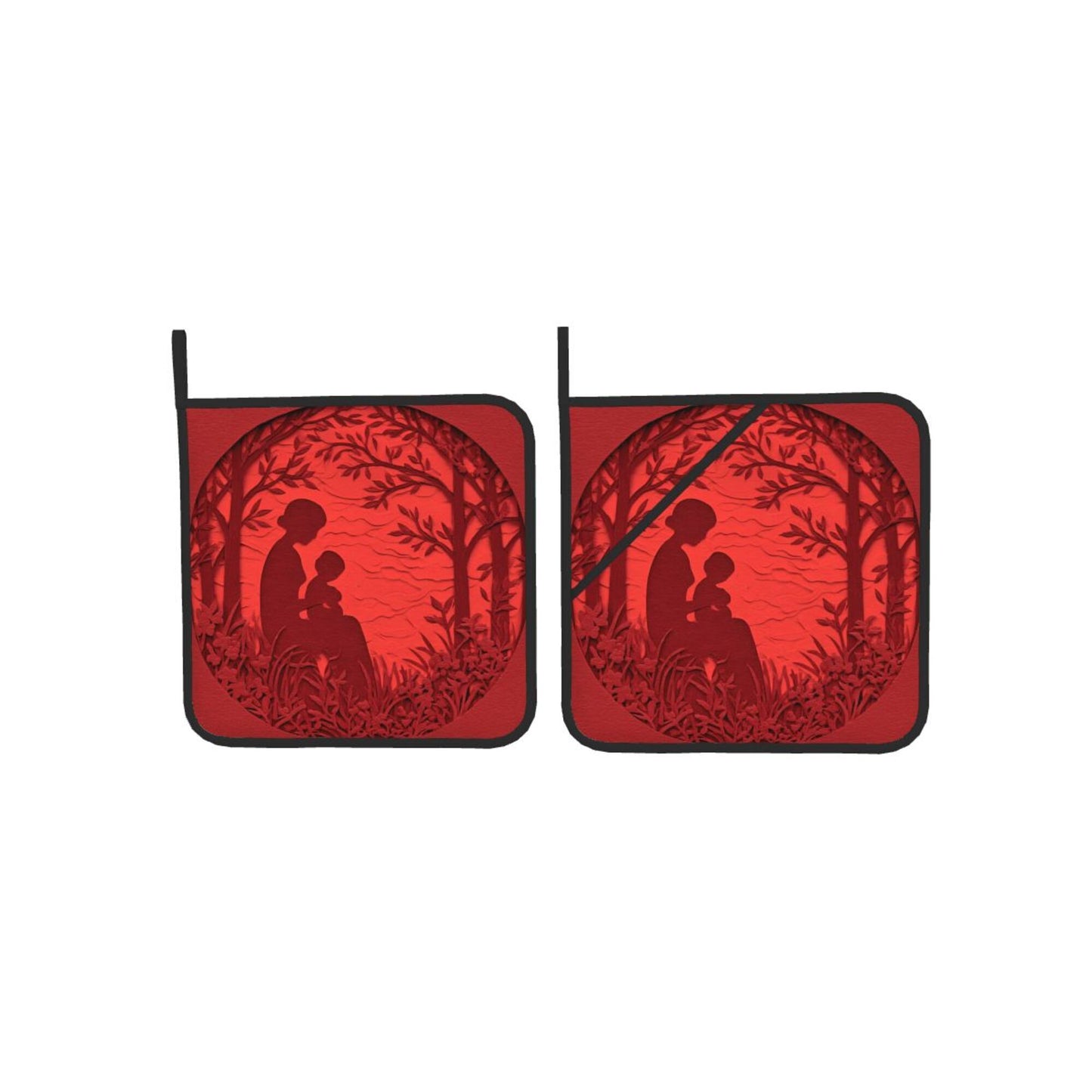 2 - Pack Square Heat - Resistant Pot Holders with Warm Silhouette Pattern - Three - Layer Protection, Multi - Scenario Hanging Pot Pads
