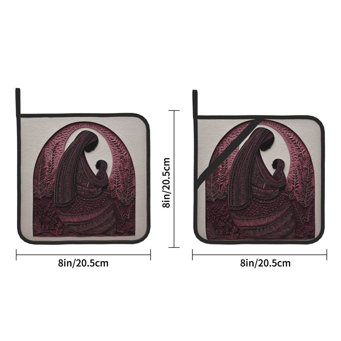 2 - Pack Square Heat - Resistant Pot Holders with Mother - Love Silhouette Pattern - Three - Layer Protection, Multi - Scenario Hanging Pot Pads