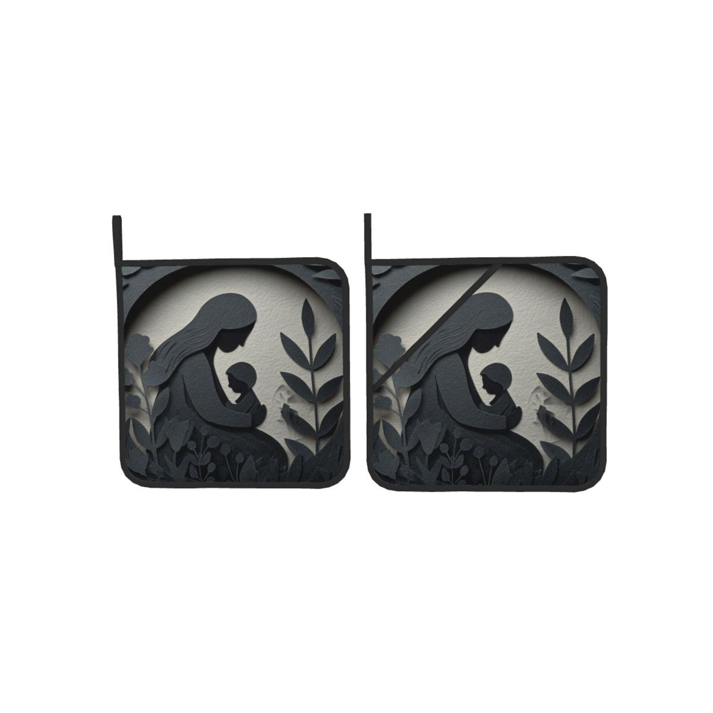 2 - Pack Square Heat - Resistant Pot Holders with Mother - Love Silhouette Pattern - Three - Layer Protection, Multi - Scenario Hanging Pot Pads