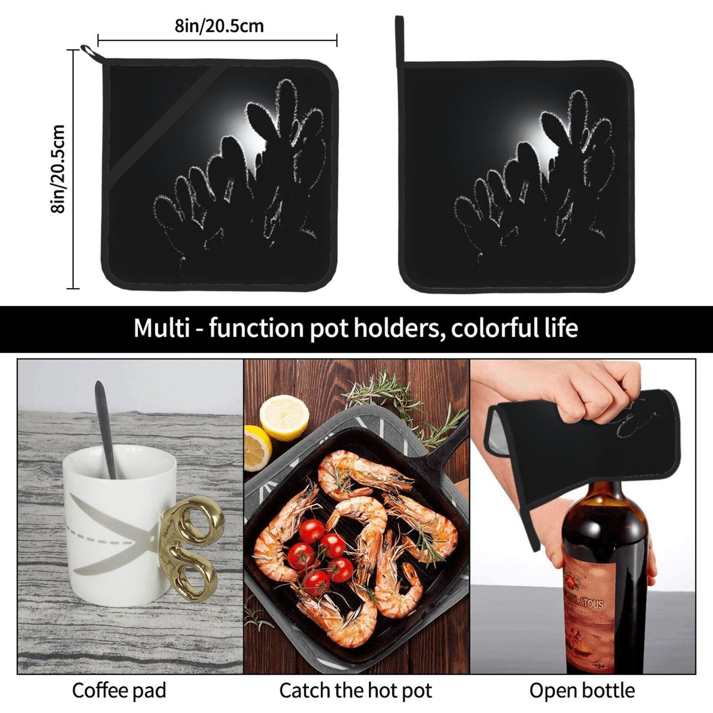 2 - Pack Square Heat - Resistant Pot Holders with Cactus Silhouette Pattern - Three - Layer Protection, Multi - Scenario Hanging Pot Pads