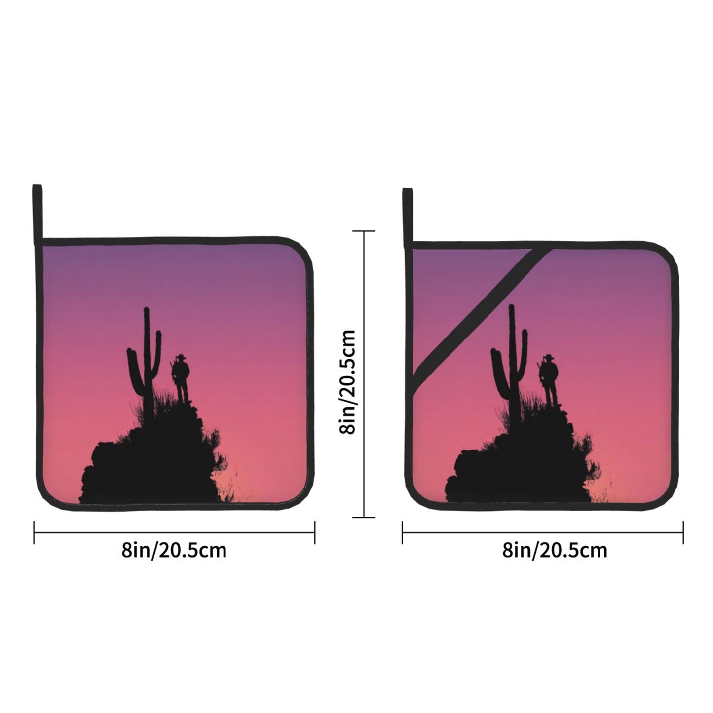 2 - Pack Square Heat - Resistant Pot Holders with Desert Silhouette Pattern - Three - Layer Protection, Multi - Scenario Hanging Pot Pads