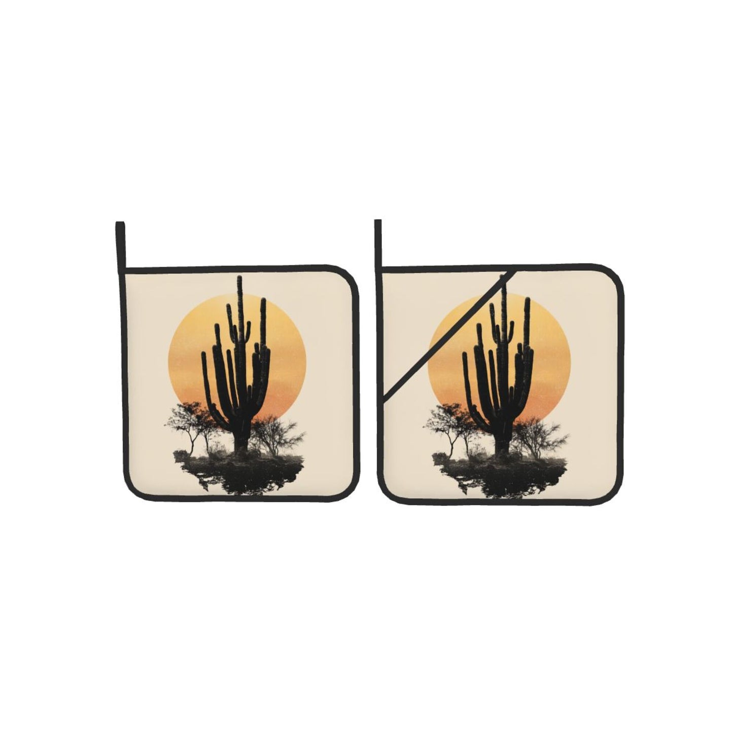 2 - Pack Square Heat - Resistant Pot Holders with Desert Sunset Cactus Pattern - Three - Layer Protection, Multi - Scenario Hanging Pot Pads