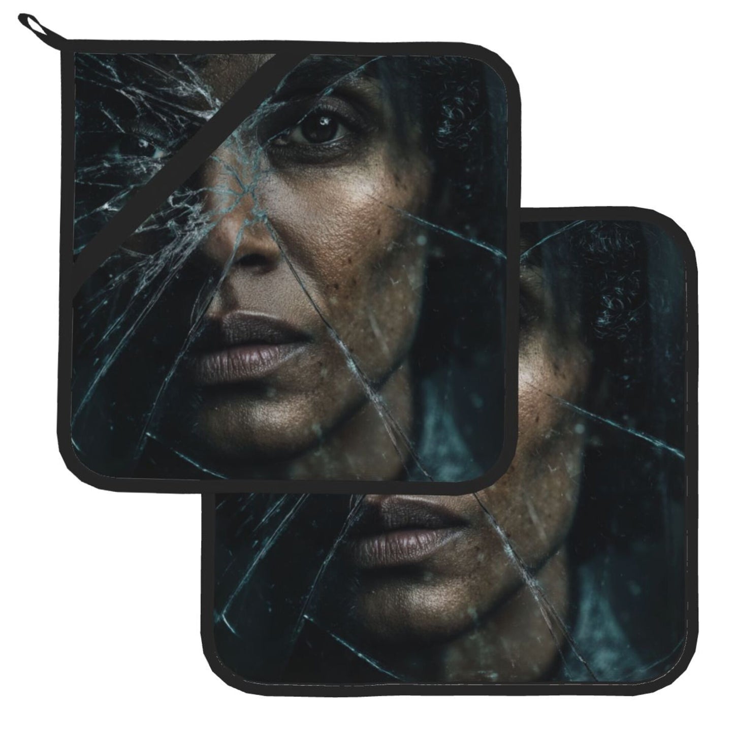 2 - Pack Square Heat - Resistant Pot Holders with Movie Character Broken Mirror Art Pattern - Three - Layer Protection, Multi - Scenario Hanging Pot Pads