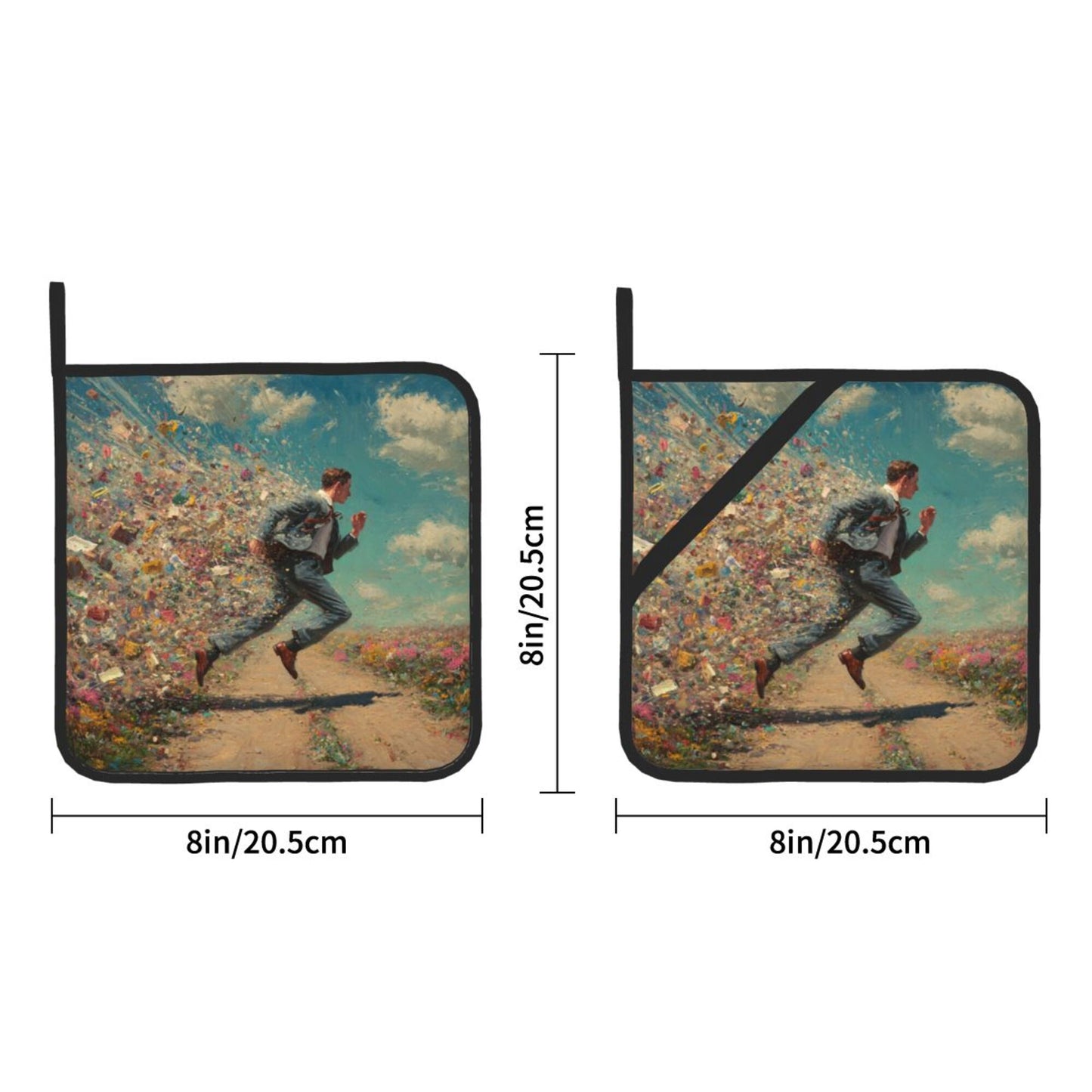 2 - Pack Square Heat - Resistant Pot Holders with Artistic Running Figure Pattern - Three - Layer Protection, Multi - Scenario Hanging Pot Pads