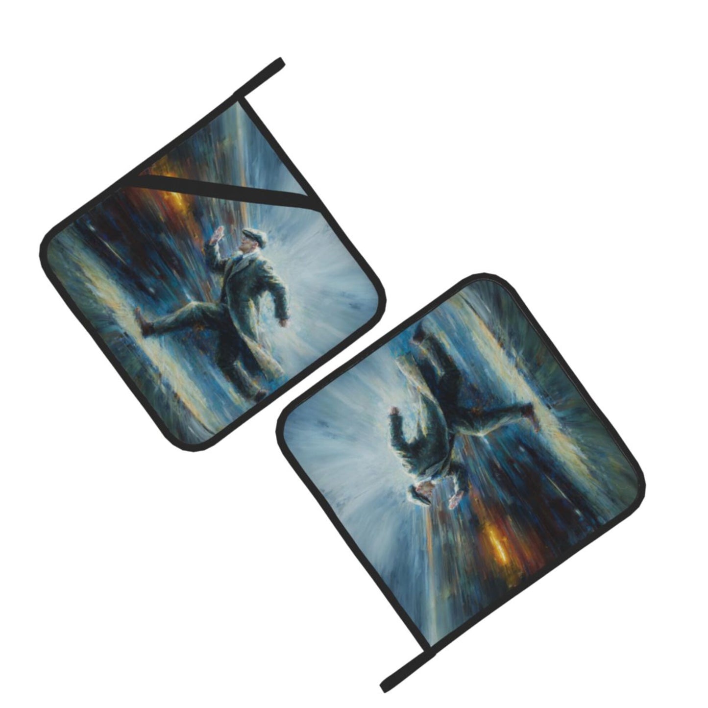 2 - Pack Square Heat - Resistant Pot Holders with Artistic Running Figure Pattern - Three - Layer Protection, Multi - Scenario Hanging Pot Pads