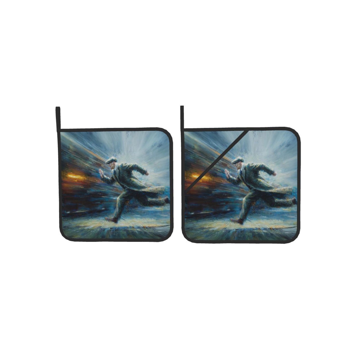 2 - Pack Square Heat - Resistant Pot Holders with Artistic Running Figure Pattern - Three - Layer Protection, Multi - Scenario Hanging Pot Pads