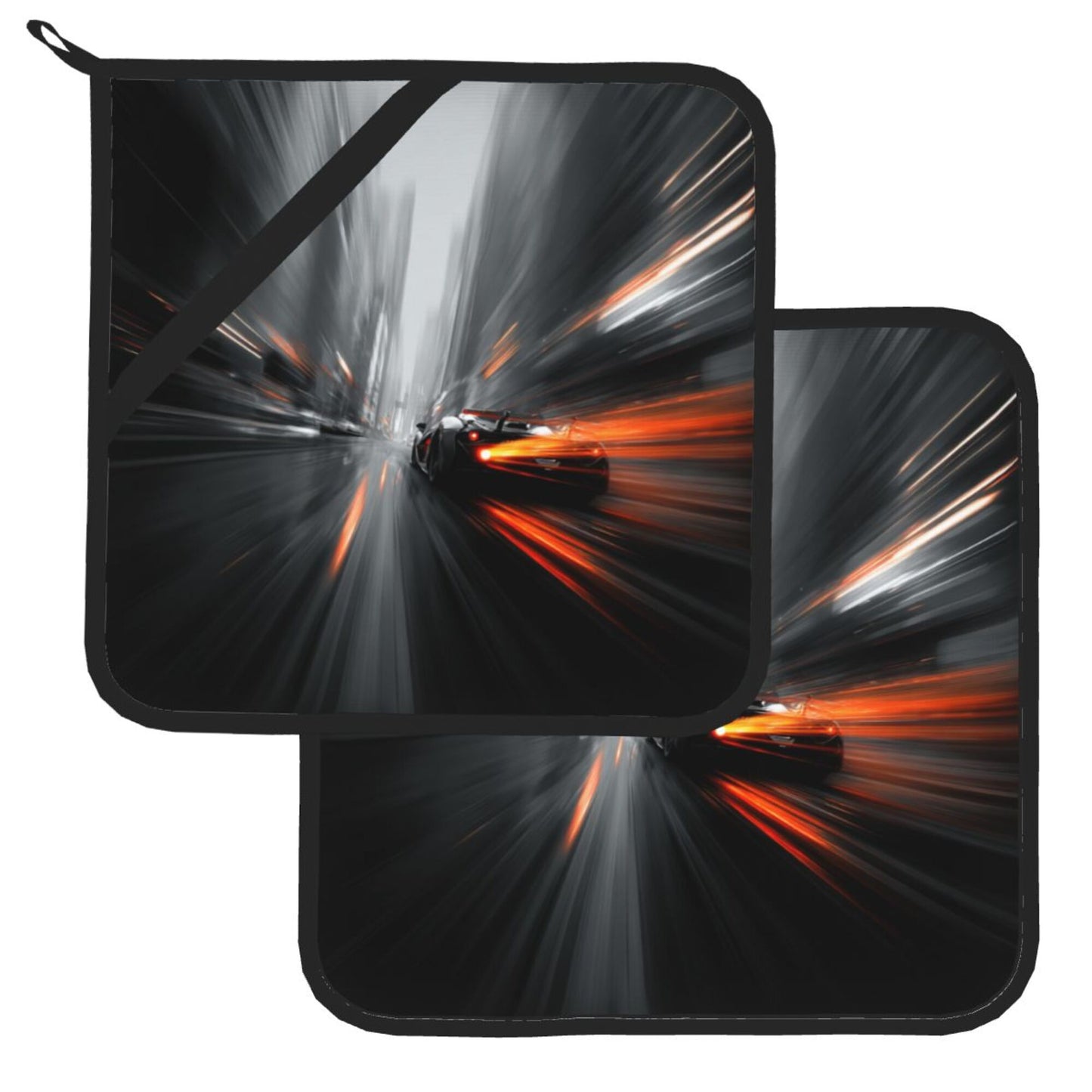 2 - Pack Square Heat - Resistant Pot Holders with Speed and Passion Theme - Three - Layer Protection, Multi - Scenario Hanging Pot Pads