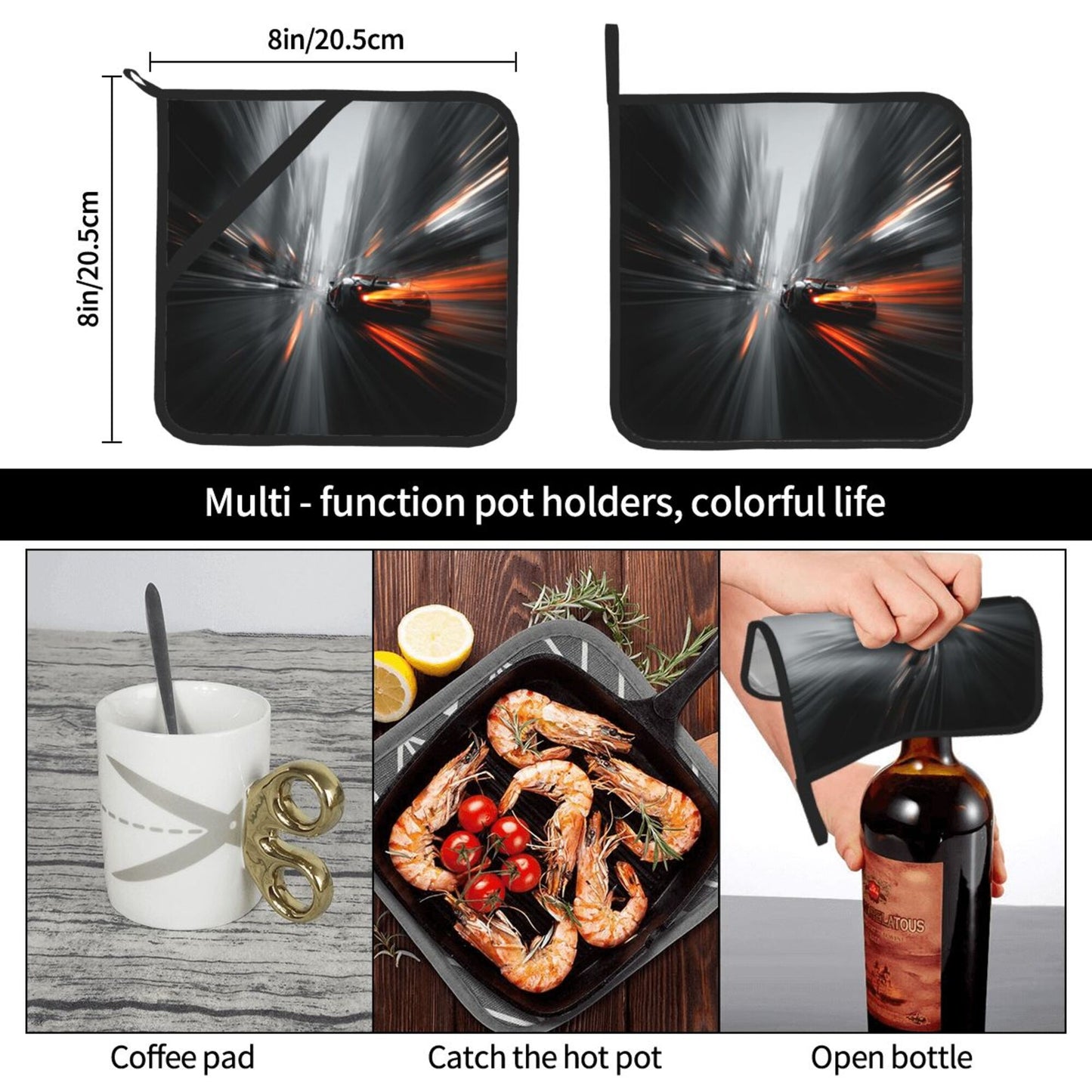 2 - Pack Square Heat - Resistant Pot Holders with Speed and Passion Theme - Three - Layer Protection, Multi - Scenario Hanging Pot Pads