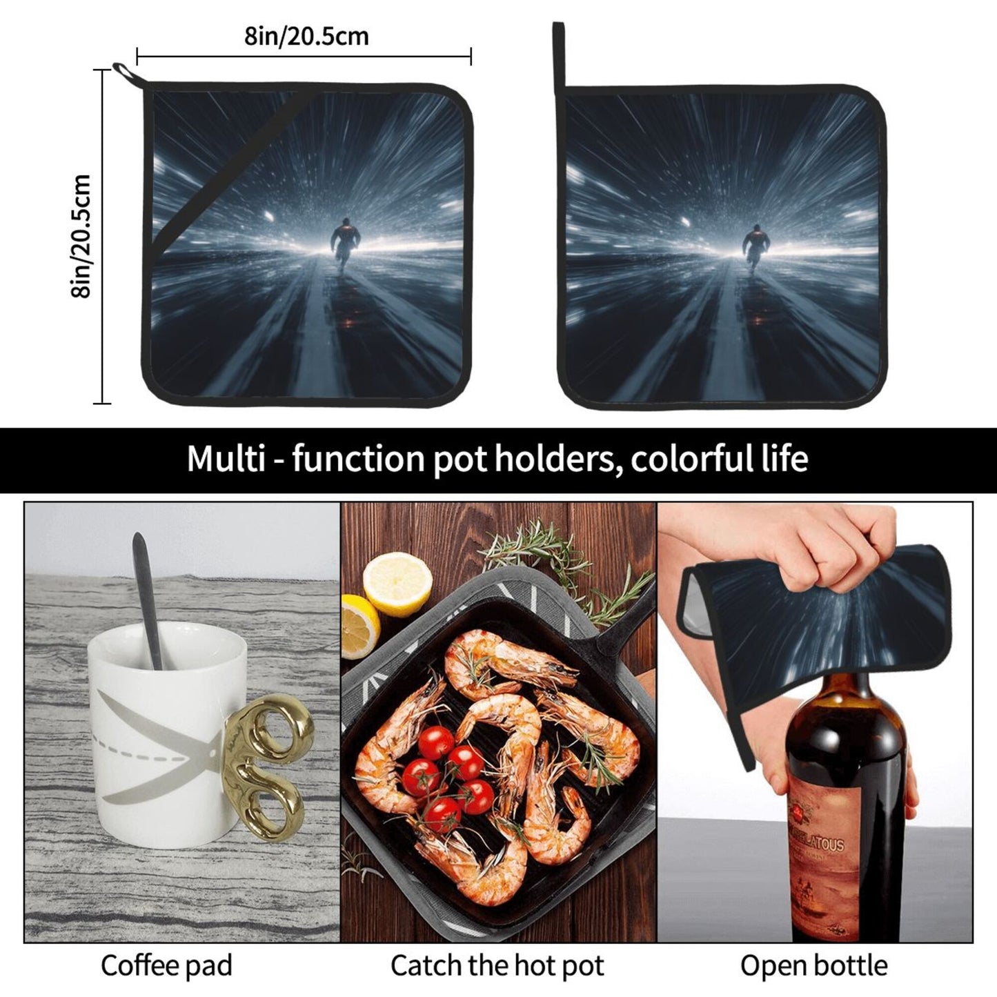2 - Pack Square Heat - Resistant Pot Holders with Sci - Fi Running Theme - Three - Layer Protection, Multi - Scenario Hanging Pot Pads
