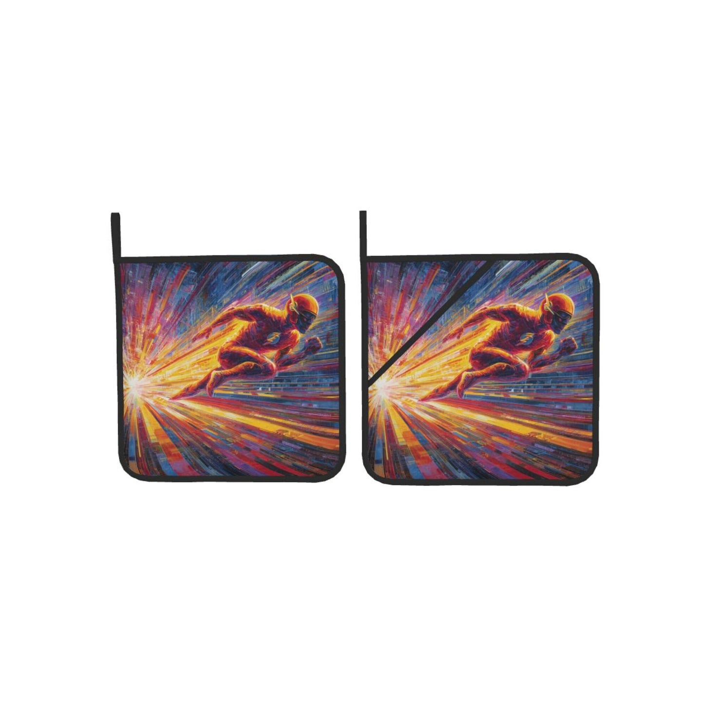 2 - Pack Square Heat - Resistant Pot Holders with The Flash Theme - Three - Layer Protection, Multi - Scenario Hanging Pot Pads