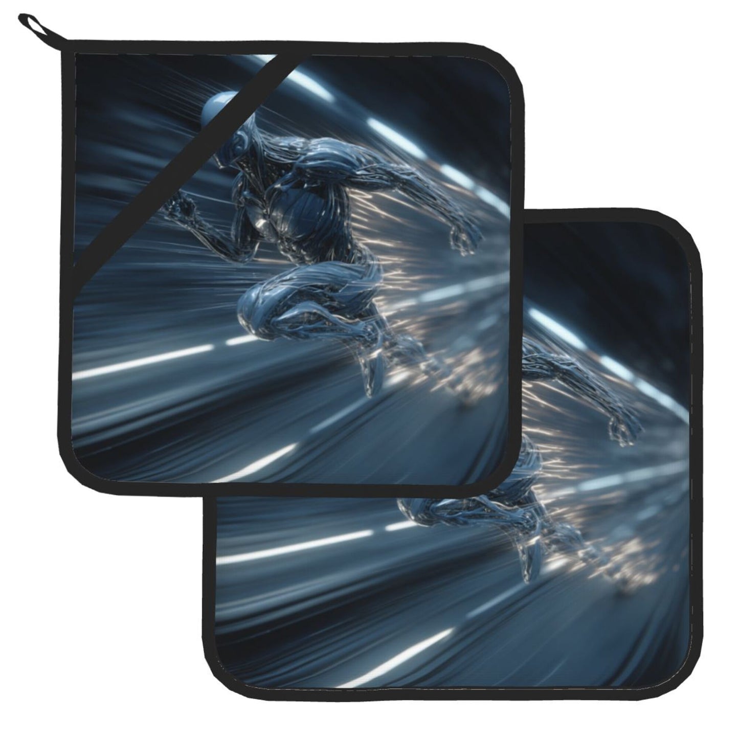2 - Pack Square Heat - Resistant Pot Holders with Sci - Fi Running Figure - Three - Layer Protection, Multi - Scenario Hanging Pot Pads
