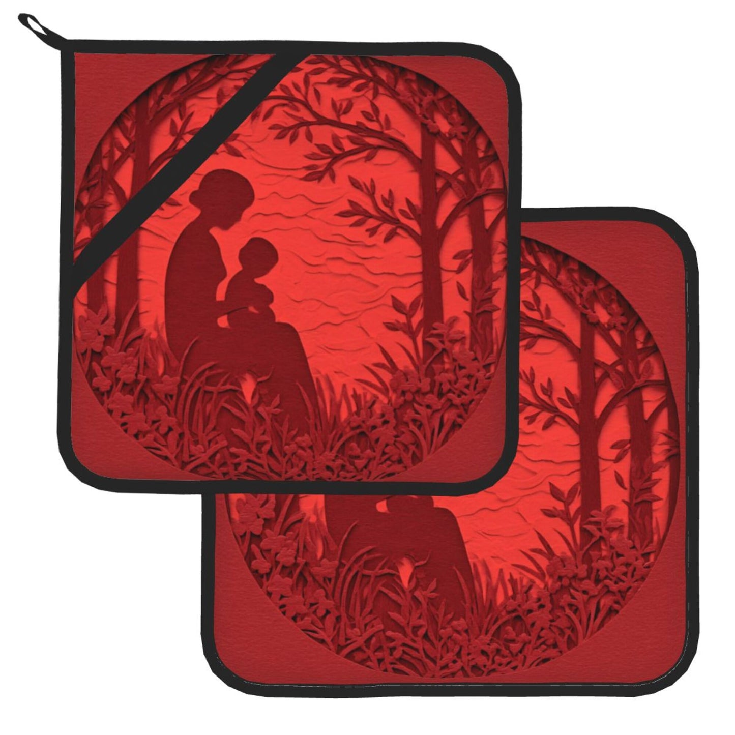 2 - Pack Square Heat - Resistant Pot Holders with Warm Silhouette Pattern - Three - Layer Protection, Multi - Scenario Hanging Pot Pads