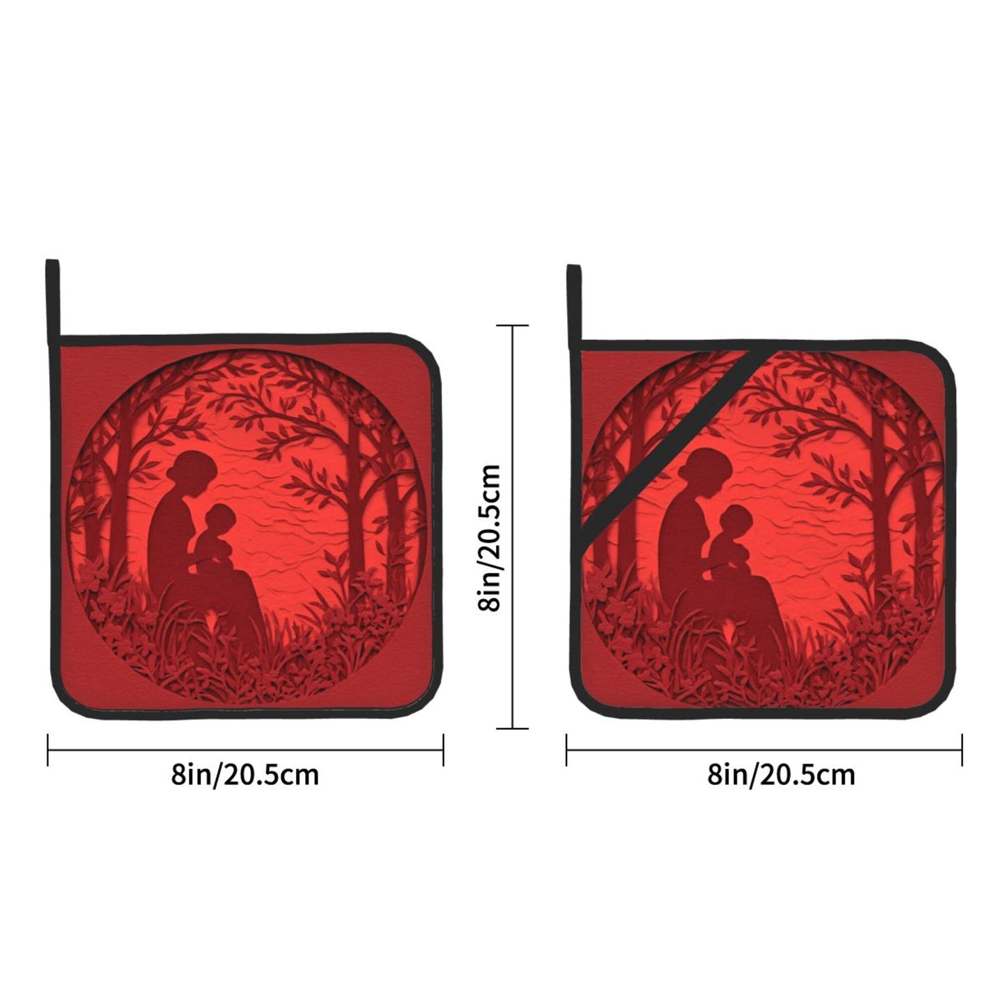 2 - Pack Square Heat - Resistant Pot Holders with Warm Silhouette Pattern - Three - Layer Protection, Multi - Scenario Hanging Pot Pads