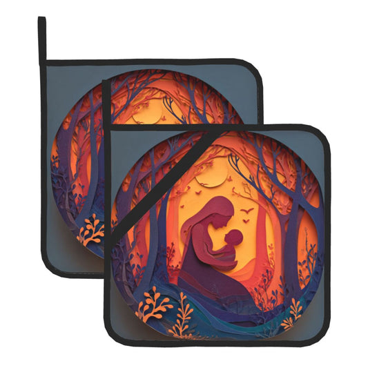 2 - Pack Square Heat - Resistant Pot Holders with Artistic Silhouette Pattern - Three - Layer Protection, Multi - Scenario Hanging Pot Pads