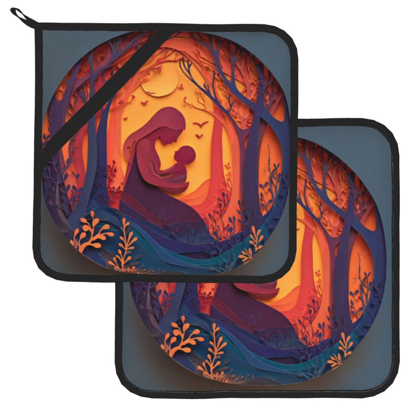 2 - Pack Square Heat - Resistant Pot Holders with Artistic Silhouette Pattern - Three - Layer Protection, Multi - Scenario Hanging Pot Pads