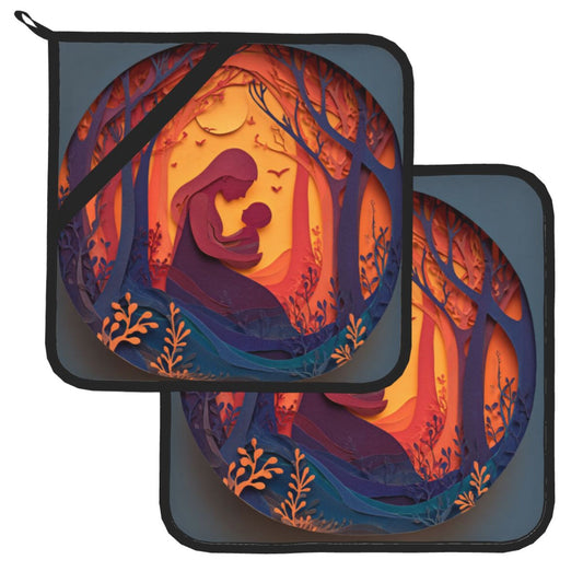 2 - Pack Square Heat - Resistant Pot Holders with Artistic Silhouette Pattern - Three - Layer Protection, Multi - Scenario Hanging Pot Pads