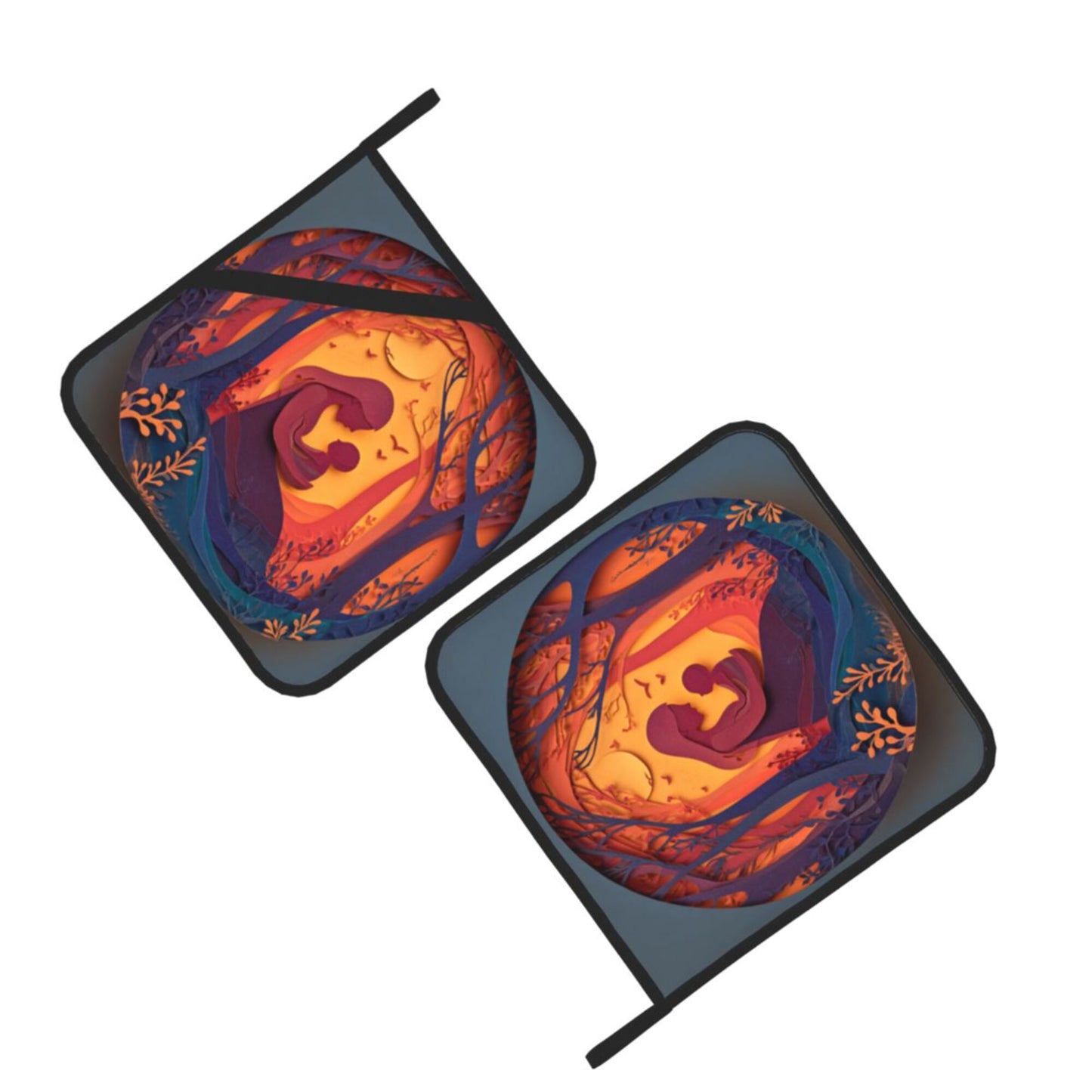 2 - Pack Square Heat - Resistant Pot Holders with Artistic Silhouette Pattern - Three - Layer Protection, Multi - Scenario Hanging Pot Pads