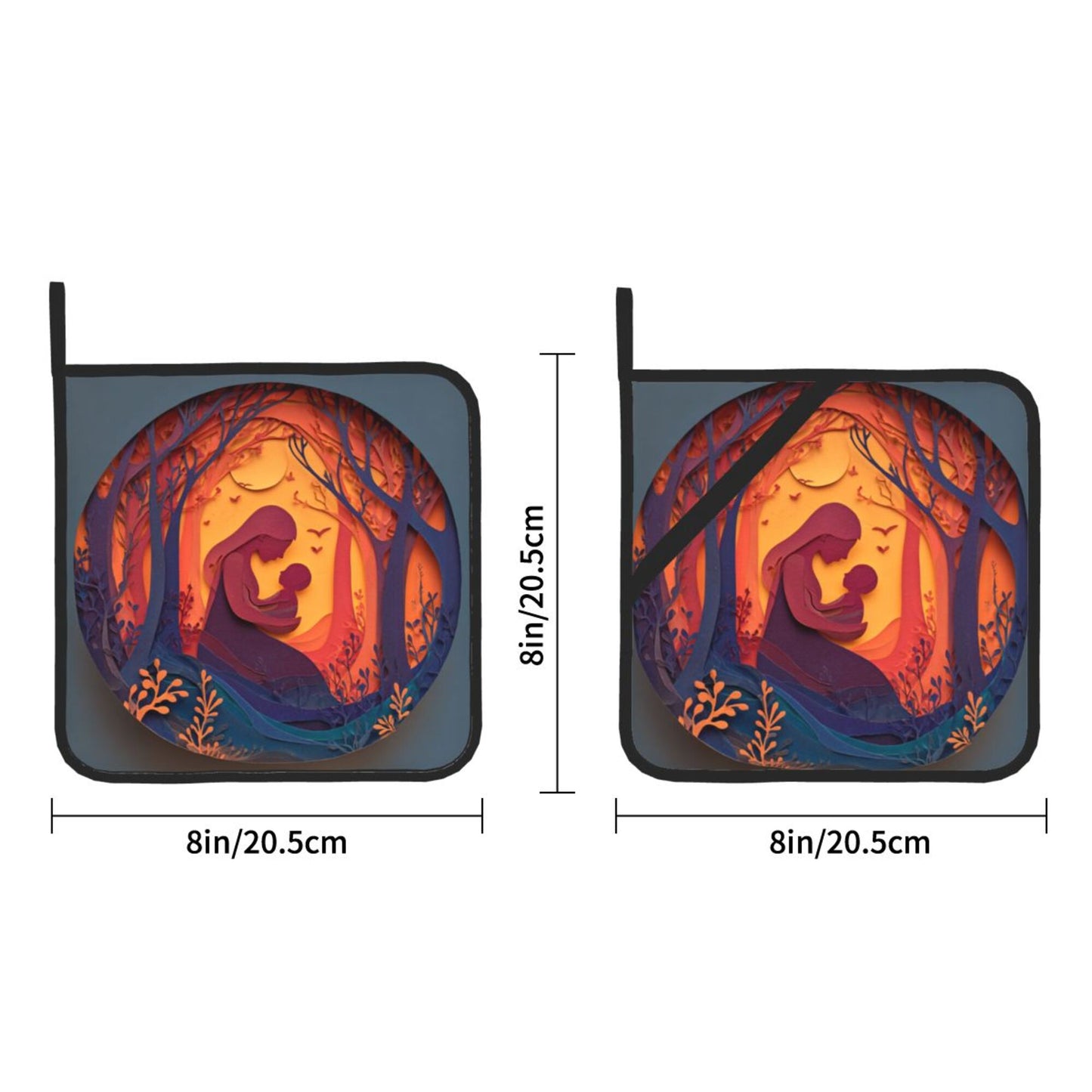 2 - Pack Square Heat - Resistant Pot Holders with Artistic Silhouette Pattern - Three - Layer Protection, Multi - Scenario Hanging Pot Pads