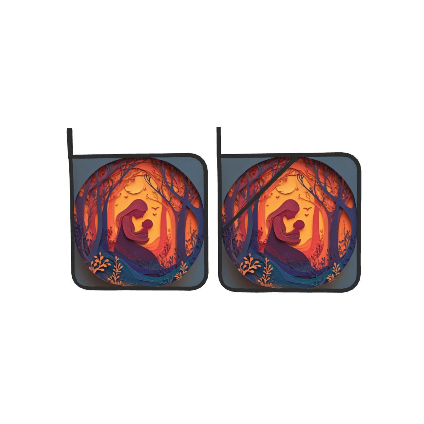 2 - Pack Square Heat - Resistant Pot Holders with Artistic Silhouette Pattern - Three - Layer Protection, Multi - Scenario Hanging Pot Pads