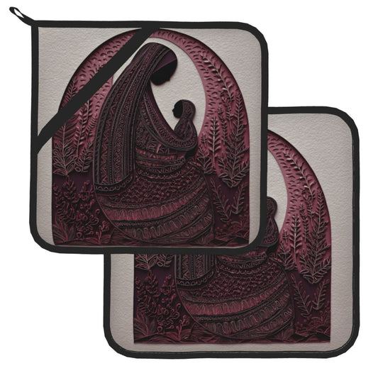 2 - Pack Square Heat - Resistant Pot Holders with Mother - Love Silhouette Pattern - Three - Layer Protection, Multi - Scenario Hanging Pot Pads