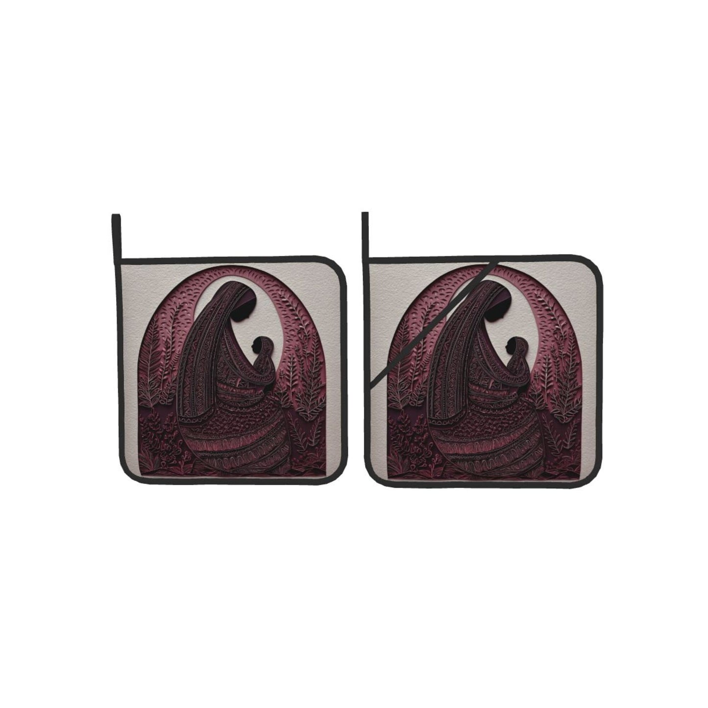 2 - Pack Square Heat - Resistant Pot Holders with Mother - Love Silhouette Pattern - Three - Layer Protection, Multi - Scenario Hanging Pot Pads