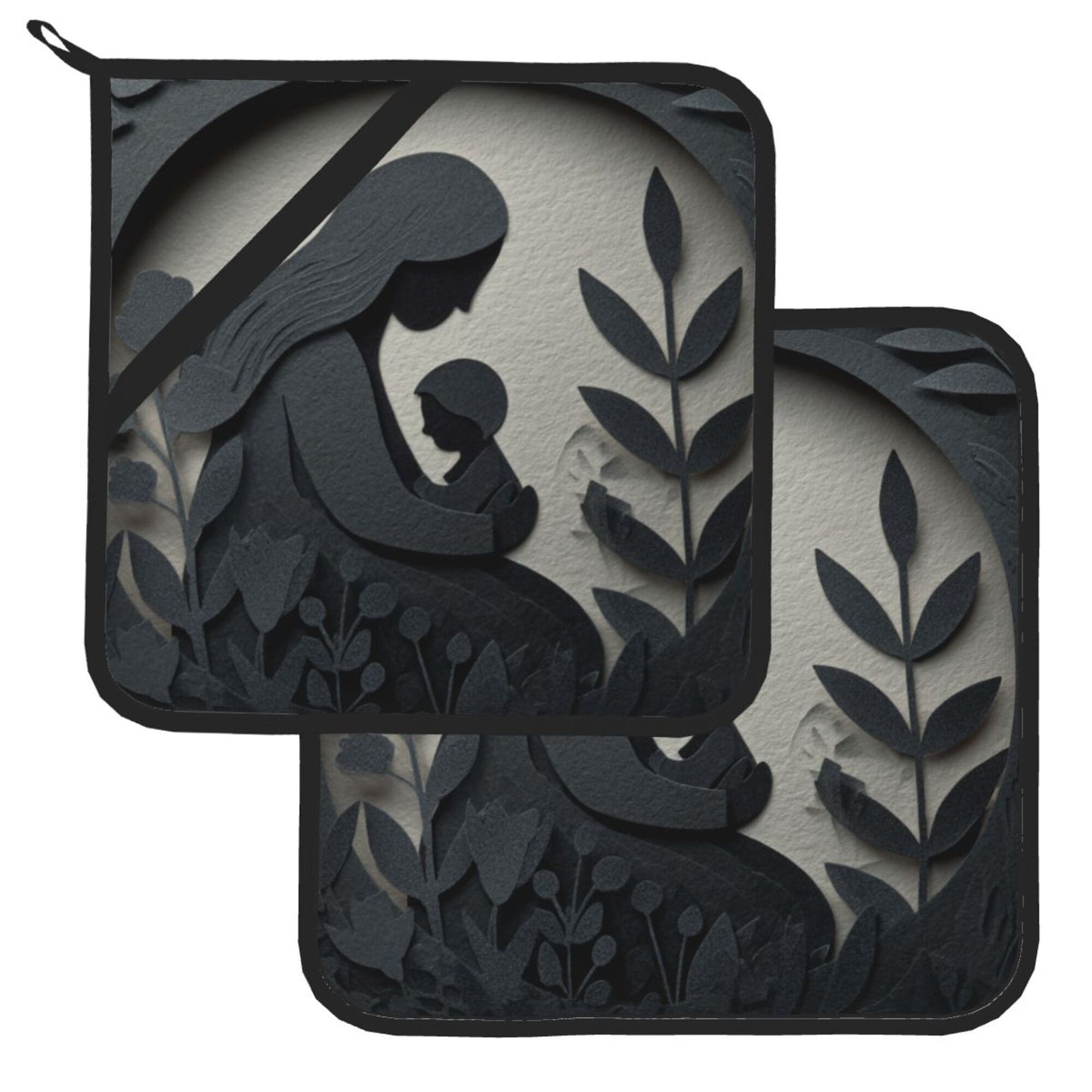 2 - Pack Square Heat - Resistant Pot Holders with Mother - Love Silhouette Pattern - Three - Layer Protection, Multi - Scenario Hanging Pot Pads