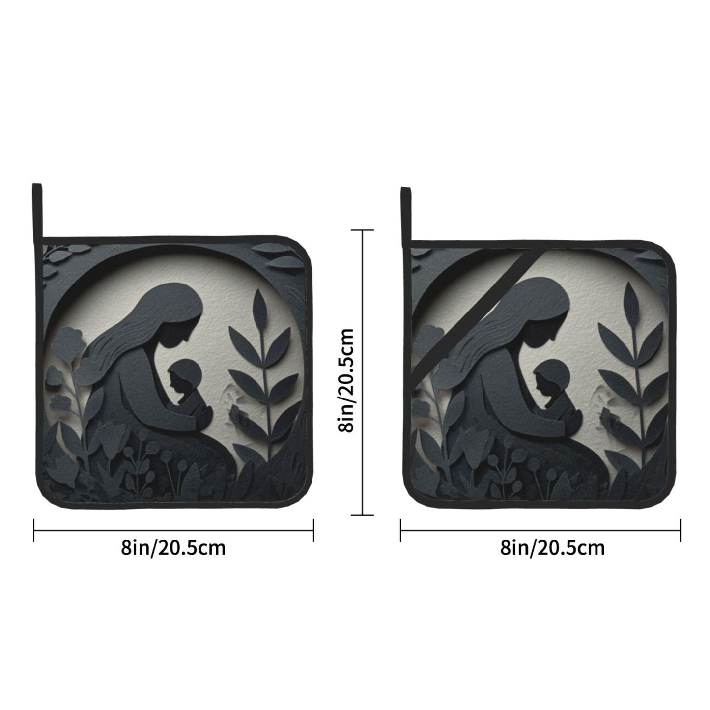 2 - Pack Square Heat - Resistant Pot Holders with Mother - Love Silhouette Pattern - Three - Layer Protection, Multi - Scenario Hanging Pot Pads
