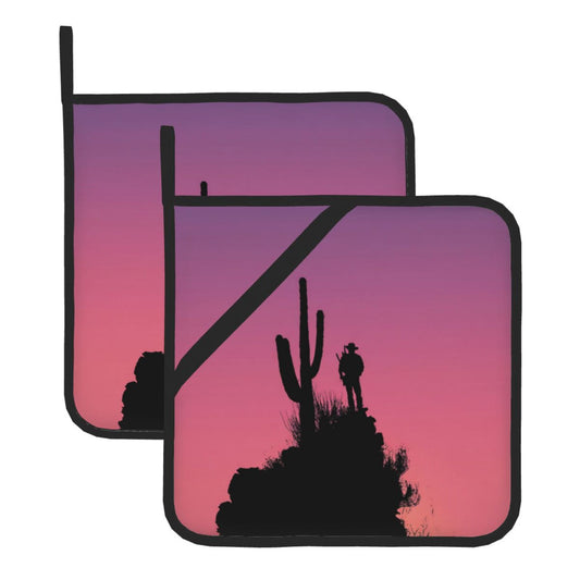 2 - Pack Square Heat - Resistant Pot Holders with Desert Silhouette Pattern - Three - Layer Protection, Multi - Scenario Hanging Pot Pads