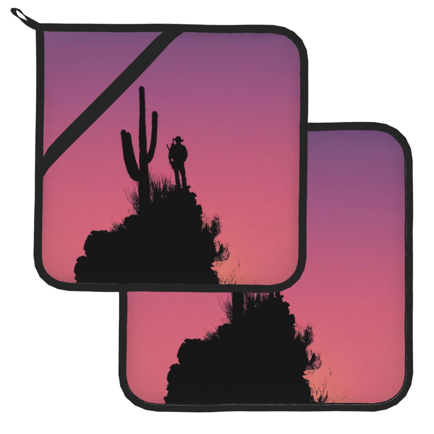 2 - Pack Square Heat - Resistant Pot Holders with Desert Silhouette Pattern - Three - Layer Protection, Multi - Scenario Hanging Pot Pads