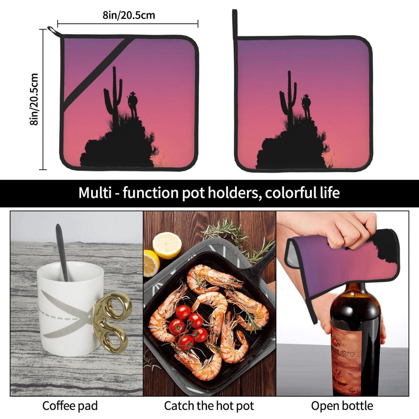 2 - Pack Square Heat - Resistant Pot Holders with Desert Silhouette Pattern - Three - Layer Protection, Multi - Scenario Hanging Pot Pads