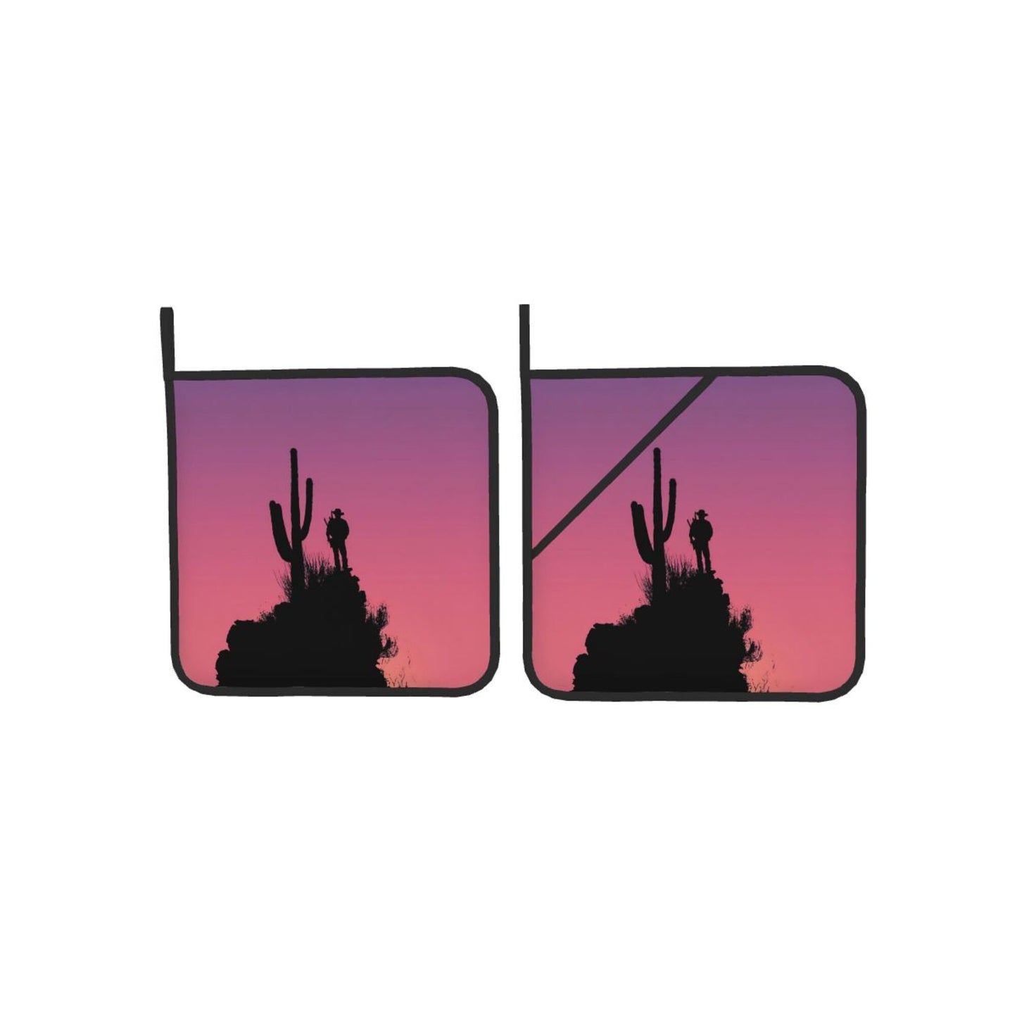 2 - Pack Square Heat - Resistant Pot Holders with Desert Silhouette Pattern - Three - Layer Protection, Multi - Scenario Hanging Pot Pads
