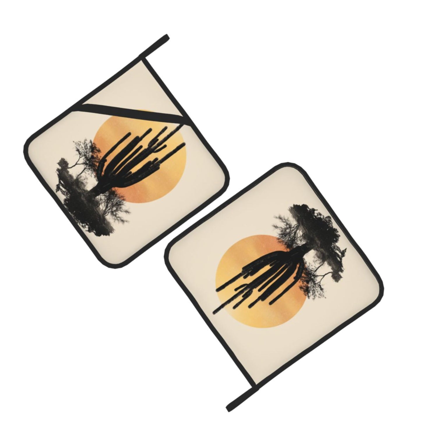 2 - Pack Square Heat - Resistant Pot Holders with Desert Sunset Cactus Pattern - Three - Layer Protection, Multi - Scenario Hanging Pot Pads