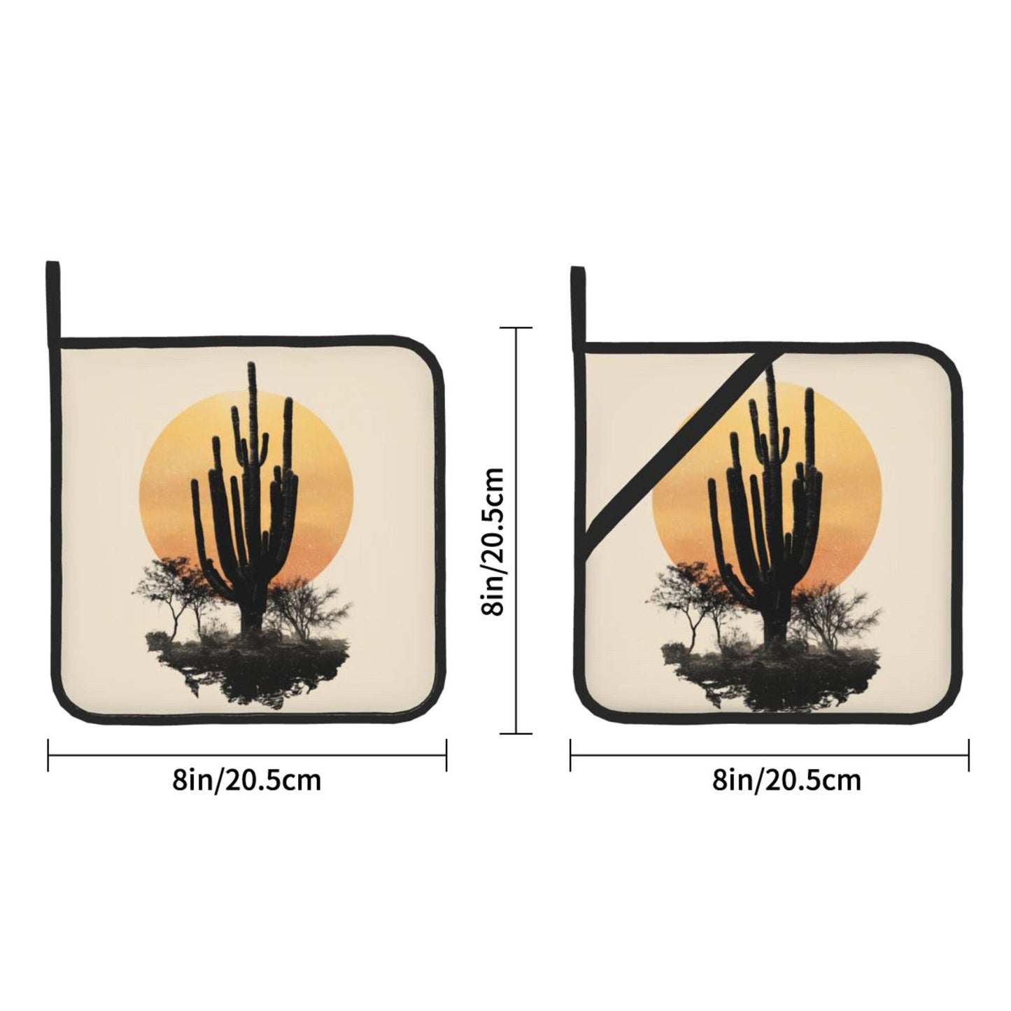 2 - Pack Square Heat - Resistant Pot Holders with Desert Sunset Cactus Pattern - Three - Layer Protection, Multi - Scenario Hanging Pot Pads
