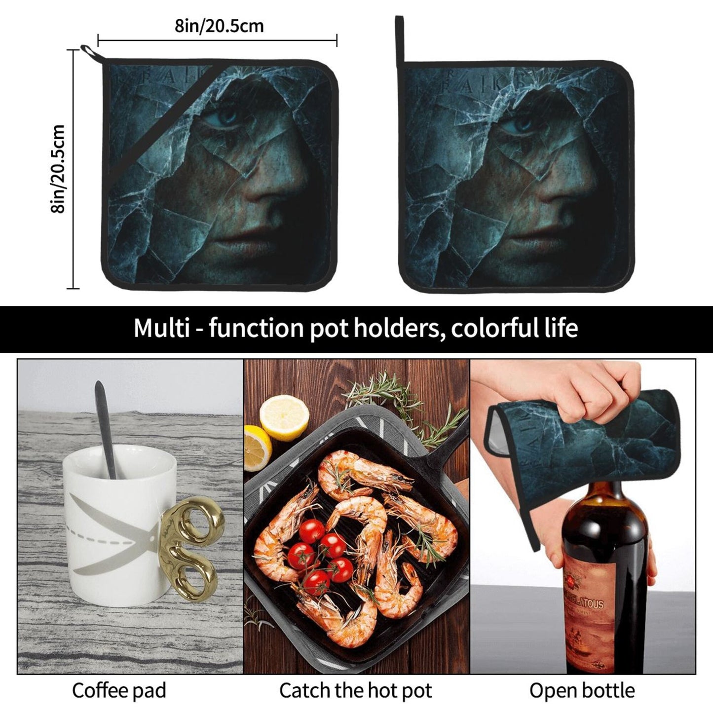2 - Pack Square Heat - Resistant Pot Holders with Movie Character Broken Mirror Pattern - Three - Layer Protection, Multi - Scenario Hanging Pot Pads