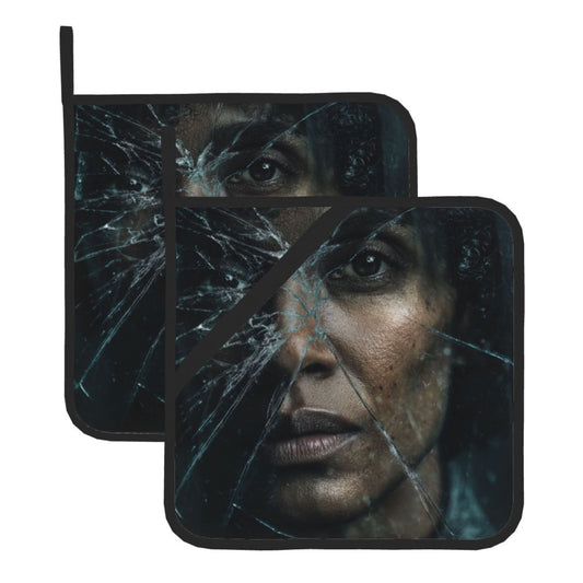 2 - Pack Square Heat - Resistant Pot Holders with Movie Character Broken Mirror Art Pattern - Three - Layer Protection, Multi - Scenario Hanging Pot Pads