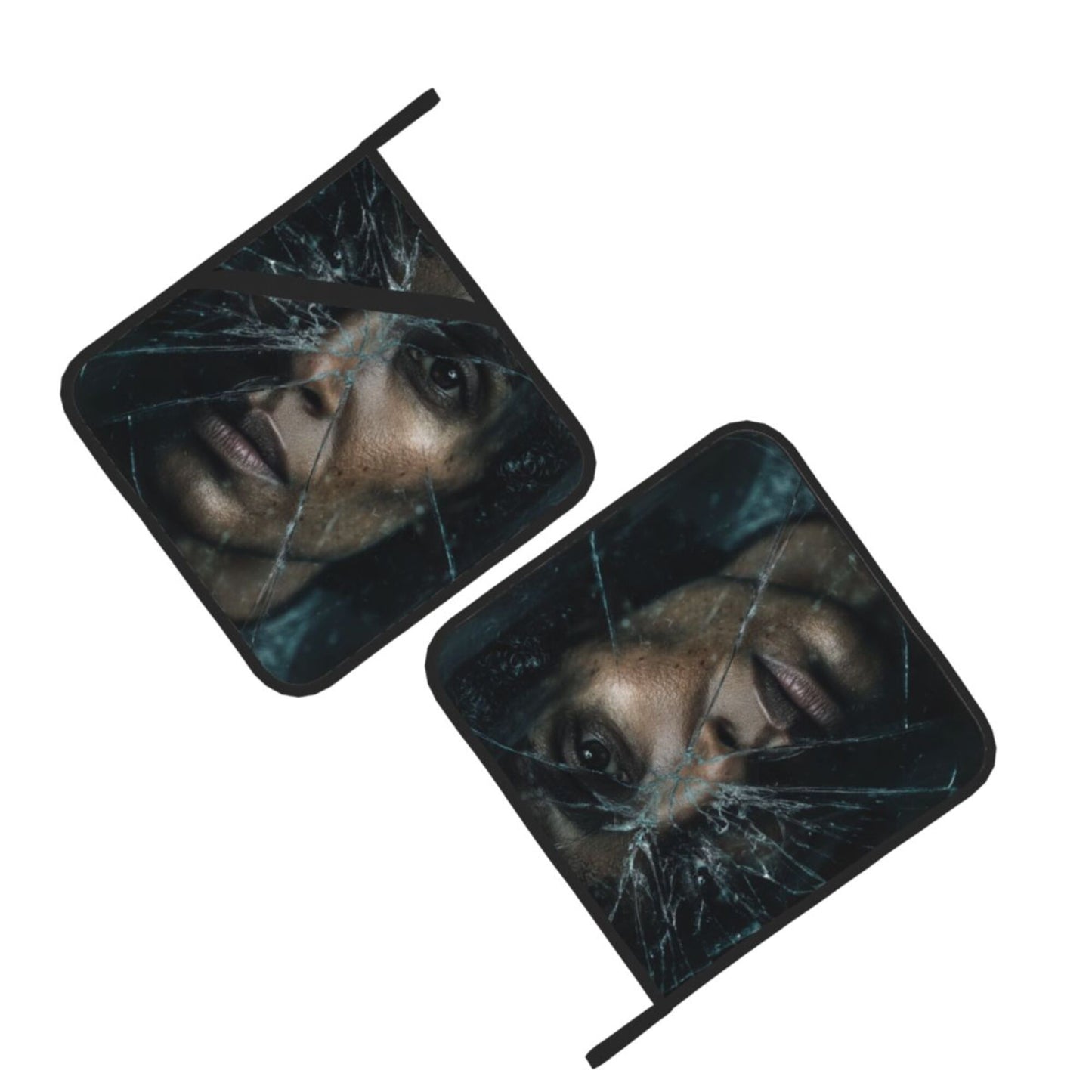 2 - Pack Square Heat - Resistant Pot Holders with Movie Character Broken Mirror Art Pattern - Three - Layer Protection, Multi - Scenario Hanging Pot Pads