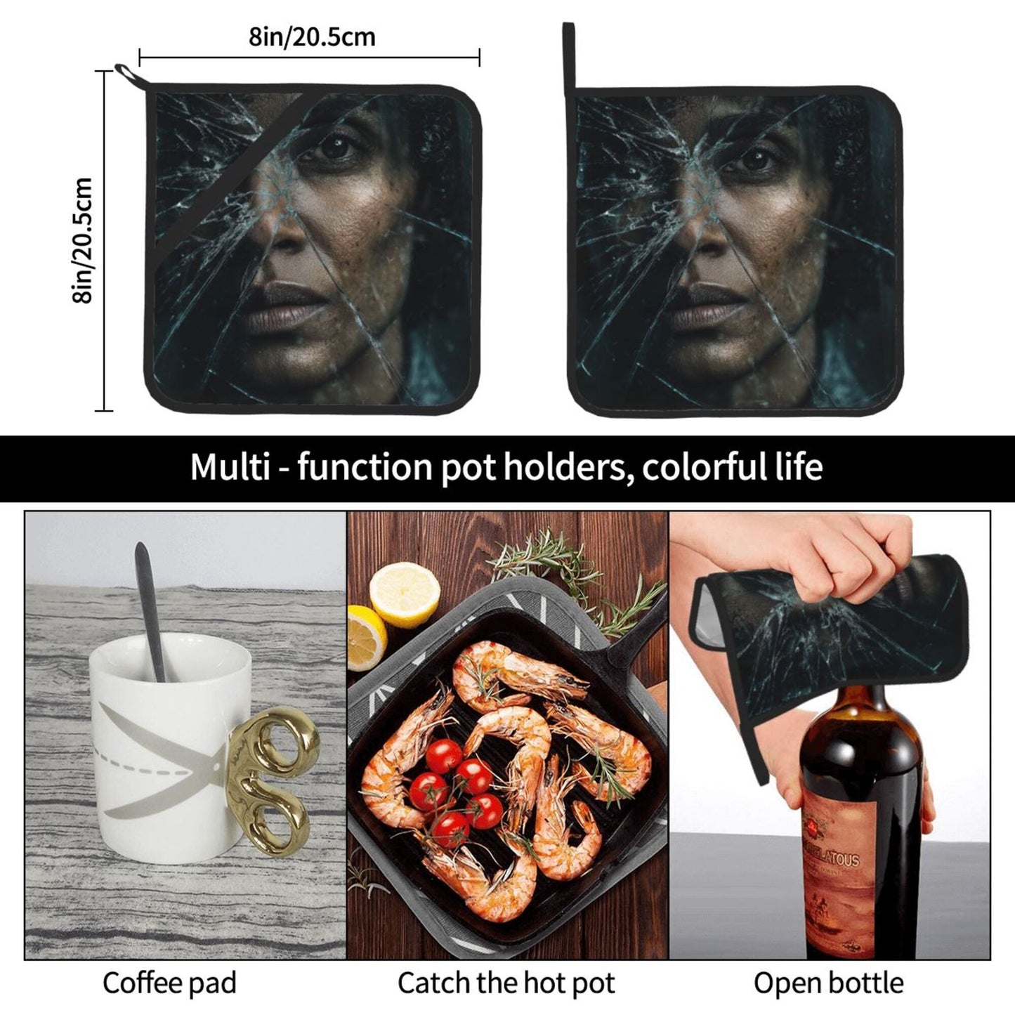 2 - Pack Square Heat - Resistant Pot Holders with Movie Character Broken Mirror Art Pattern - Three - Layer Protection, Multi - Scenario Hanging Pot Pads