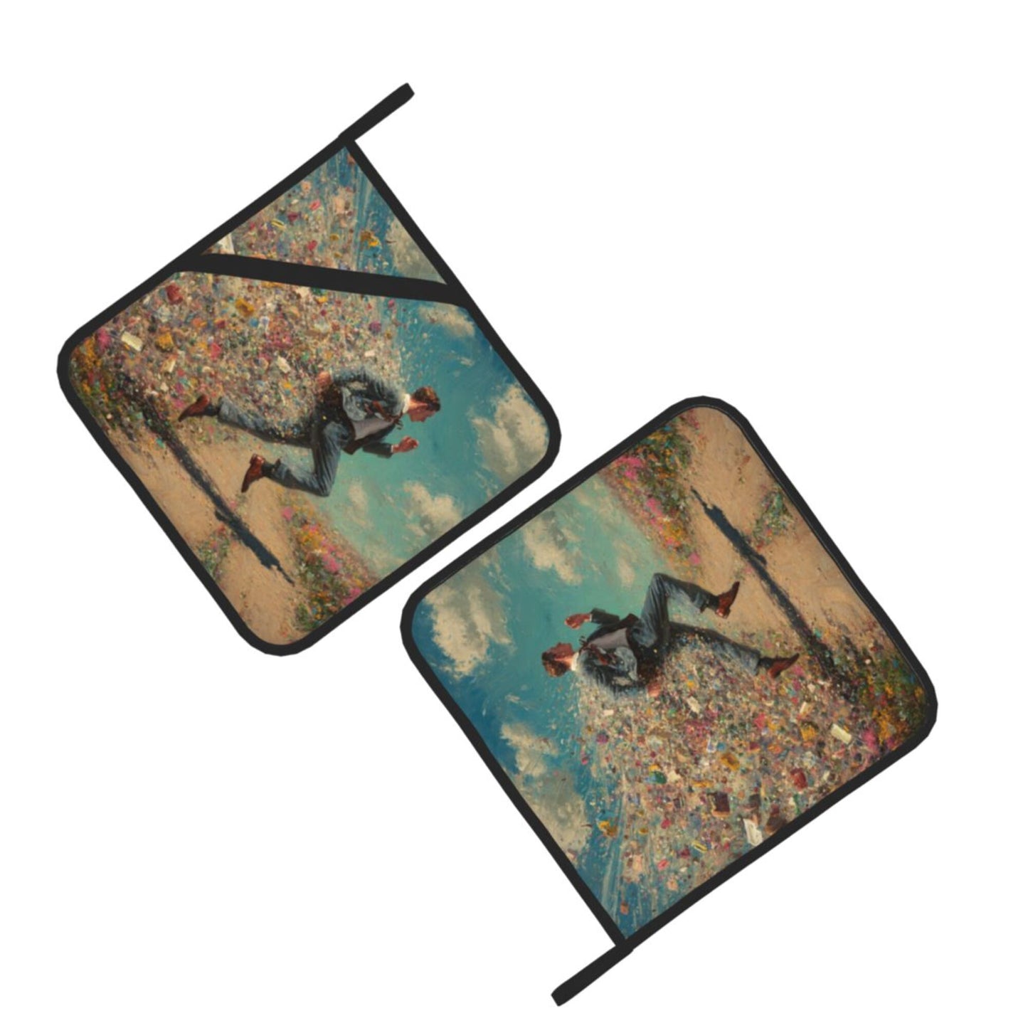 2 - Pack Square Heat - Resistant Pot Holders with Artistic Running Figure Pattern - Three - Layer Protection, Multi - Scenario Hanging Pot Pads