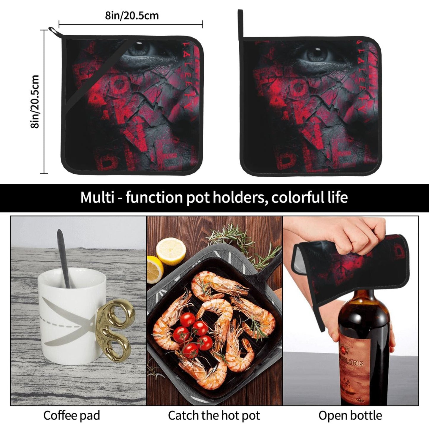 2 - Pack Square Heat - Resistant Pot Holders with Movie - Themed Broken Face Pattern - Three - Layer Protection, Multi - Scenario Hanging Pot Pads