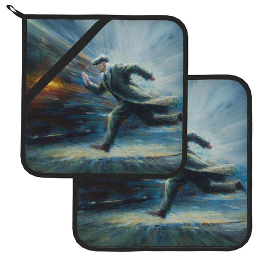 2 - Pack Square Heat - Resistant Pot Holders with Artistic Running Figure Pattern - Three - Layer Protection, Multi - Scenario Hanging Pot Pads