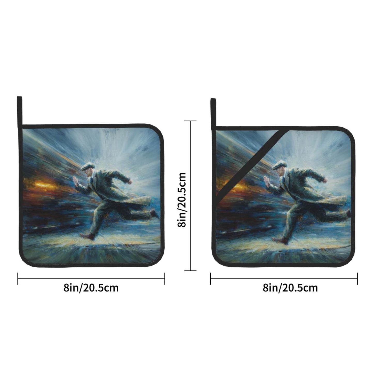 2 - Pack Square Heat - Resistant Pot Holders with Artistic Running Figure Pattern - Three - Layer Protection, Multi - Scenario Hanging Pot Pads