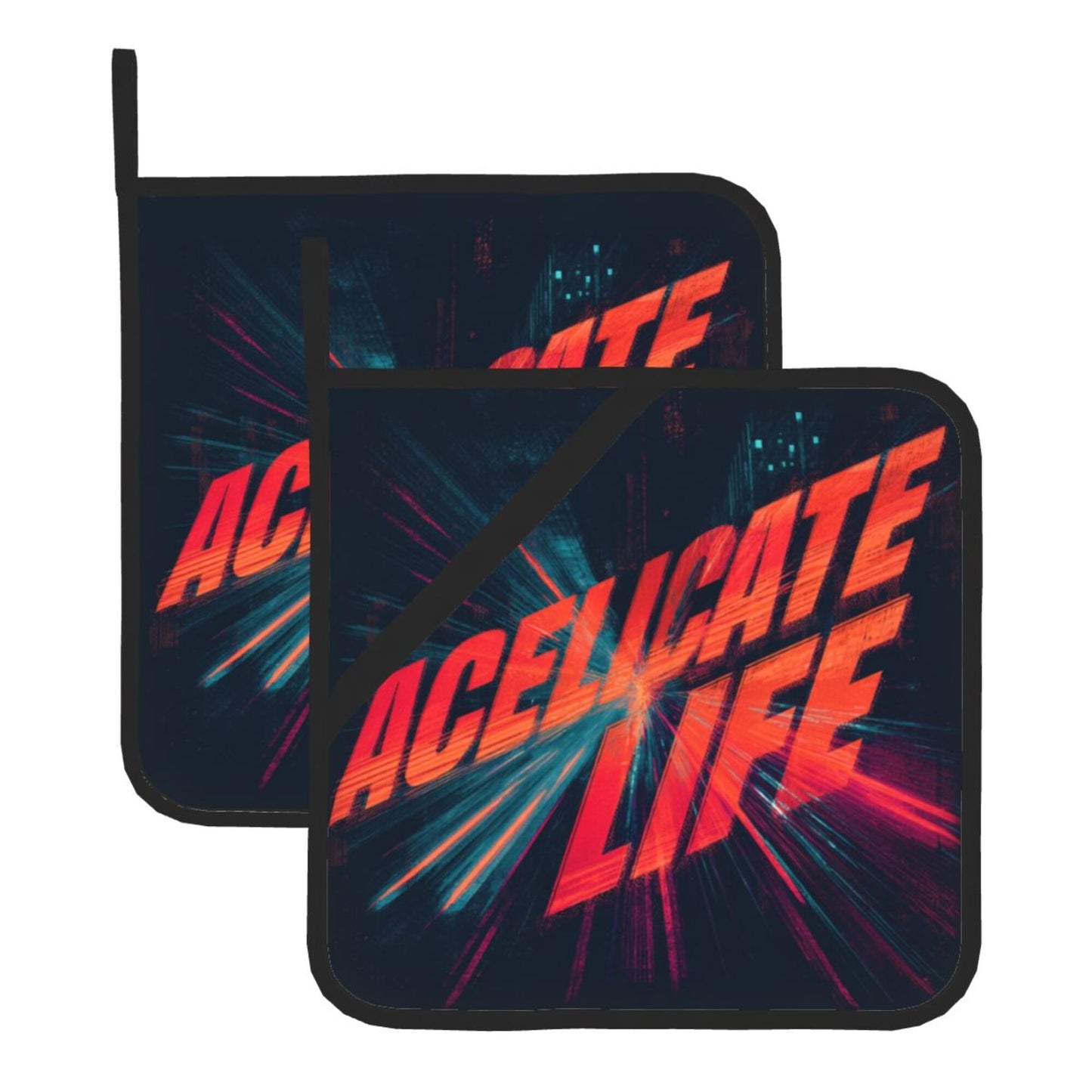 2 - Pack Square Heat - Resistant Pot Holders with Trendy “ACELICATE LIFE” Print - Three - Layer Protection, Multi - Scenario Hanging Pot Pads