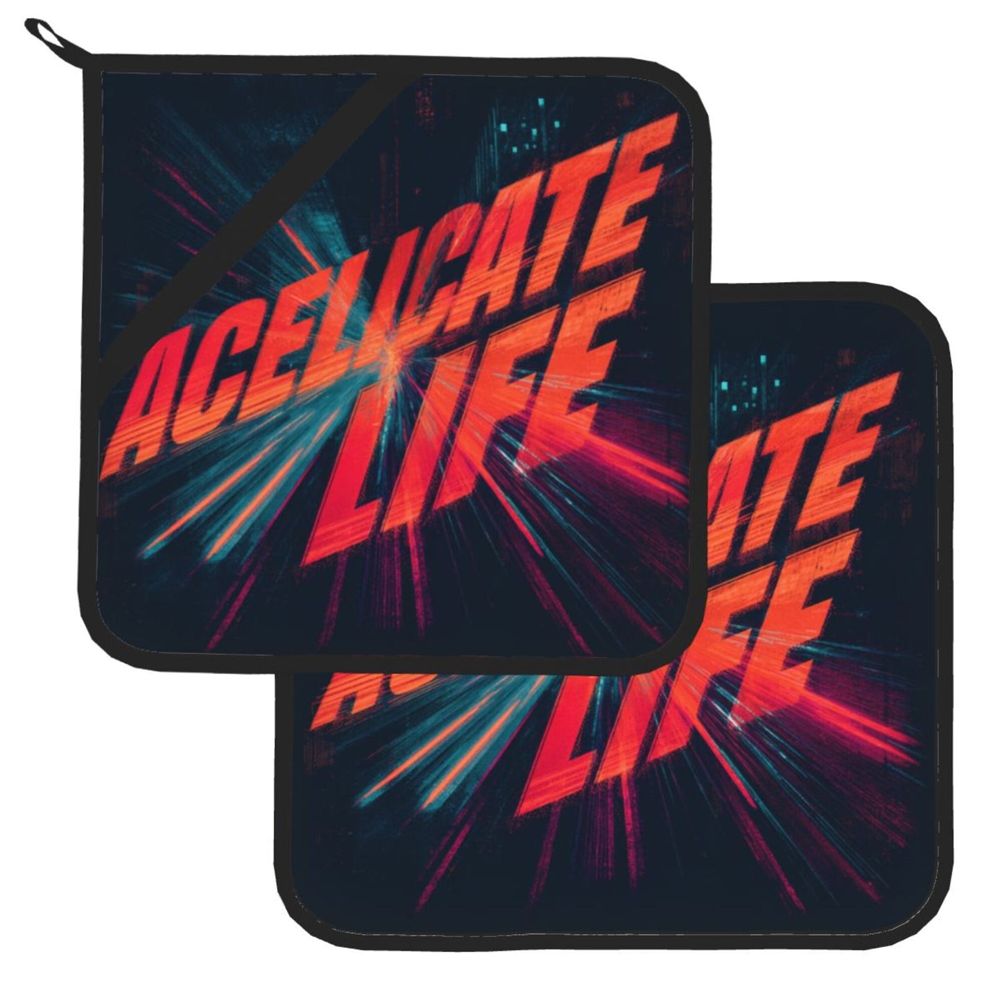 2 - Pack Square Heat - Resistant Pot Holders with Trendy “ACELICATE LIFE” Print - Three - Layer Protection, Multi - Scenario Hanging Pot Pads