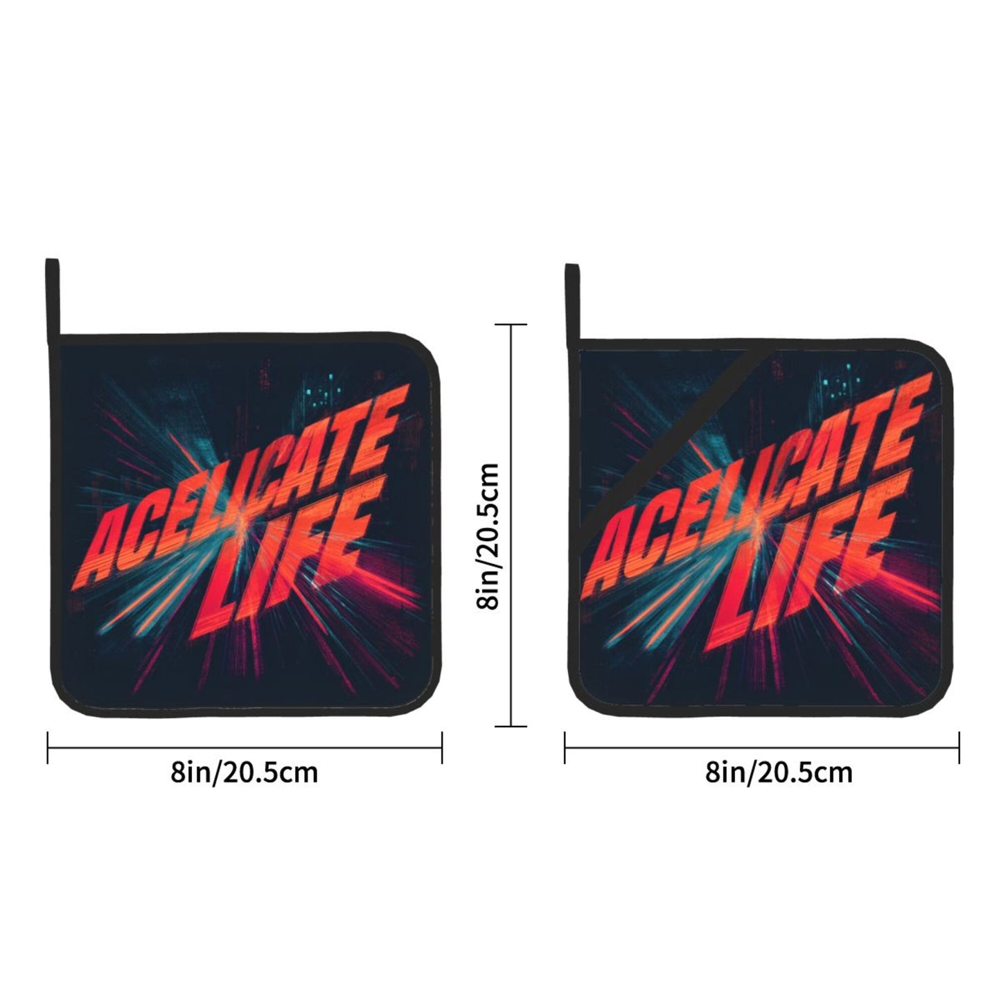 2 - Pack Square Heat - Resistant Pot Holders with Trendy “ACELICATE LIFE” Print - Three - Layer Protection, Multi - Scenario Hanging Pot Pads