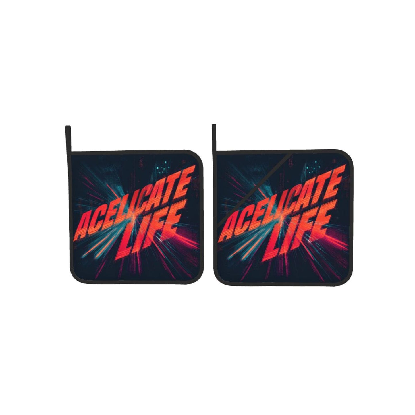 2 - Pack Square Heat - Resistant Pot Holders with Trendy “ACELICATE LIFE” Print - Three - Layer Protection, Multi - Scenario Hanging Pot Pads