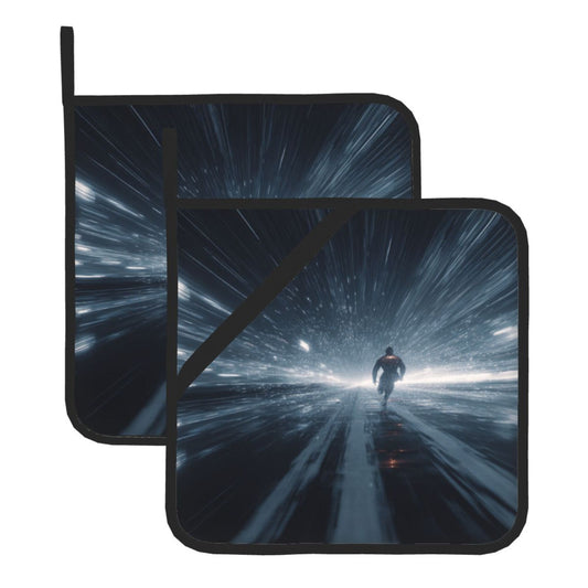 2 - Pack Square Heat - Resistant Pot Holders with Sci - Fi Running Theme - Three - Layer Protection, Multi - Scenario Hanging Pot Pads