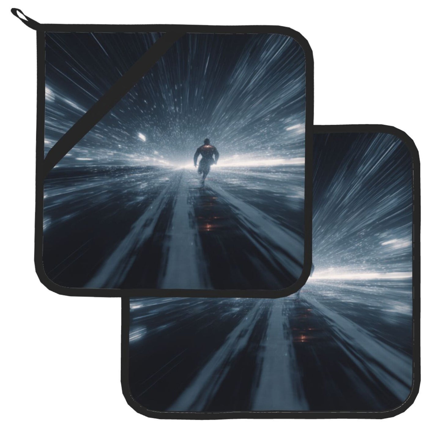 2 - Pack Square Heat - Resistant Pot Holders with Sci - Fi Running Theme - Three - Layer Protection, Multi - Scenario Hanging Pot Pads