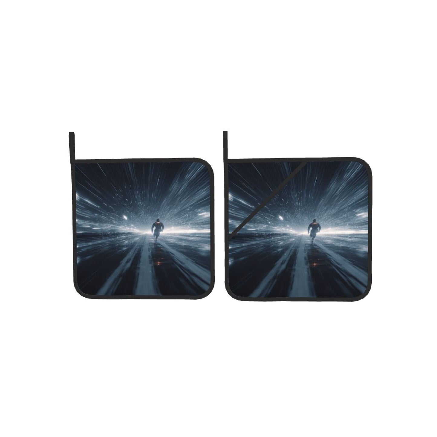 2 - Pack Square Heat - Resistant Pot Holders with Sci - Fi Running Theme - Three - Layer Protection, Multi - Scenario Hanging Pot Pads