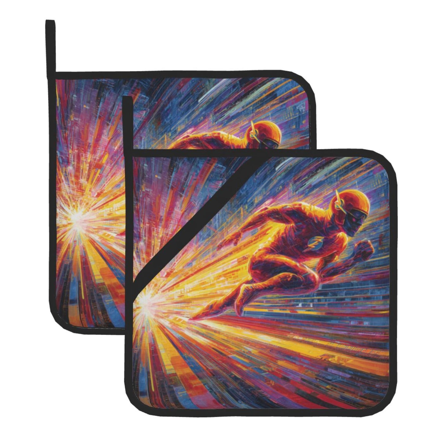 2 - Pack Square Heat - Resistant Pot Holders with The Flash Theme - Three - Layer Protection, Multi - Scenario Hanging Pot Pads